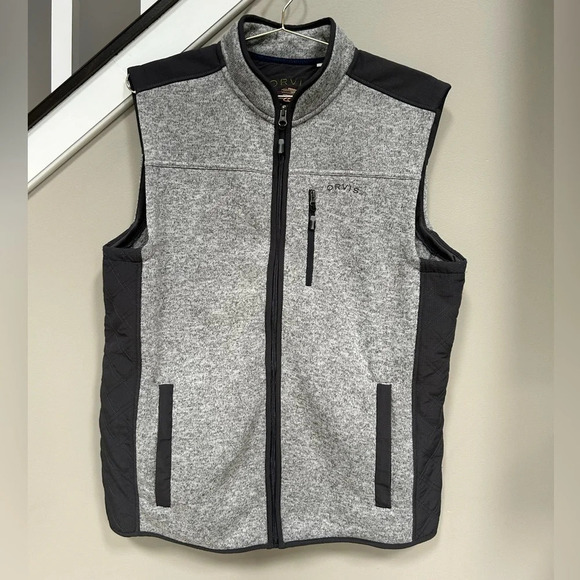 Orvis | Denali Fleece Sweater Vest Size L Full Zip Heather Gray Media Pocket - Picture 1 of 5